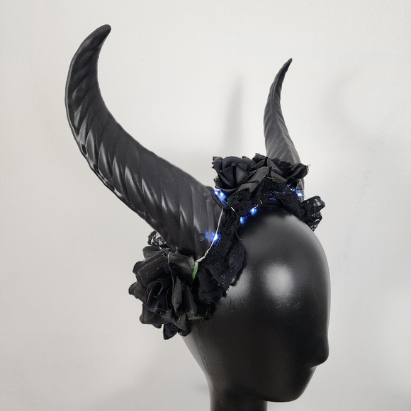 Krampus Horns Straight Pointy LED Light-Up Devil Demon Headband Black Rose Costu - Picture 8 of 10